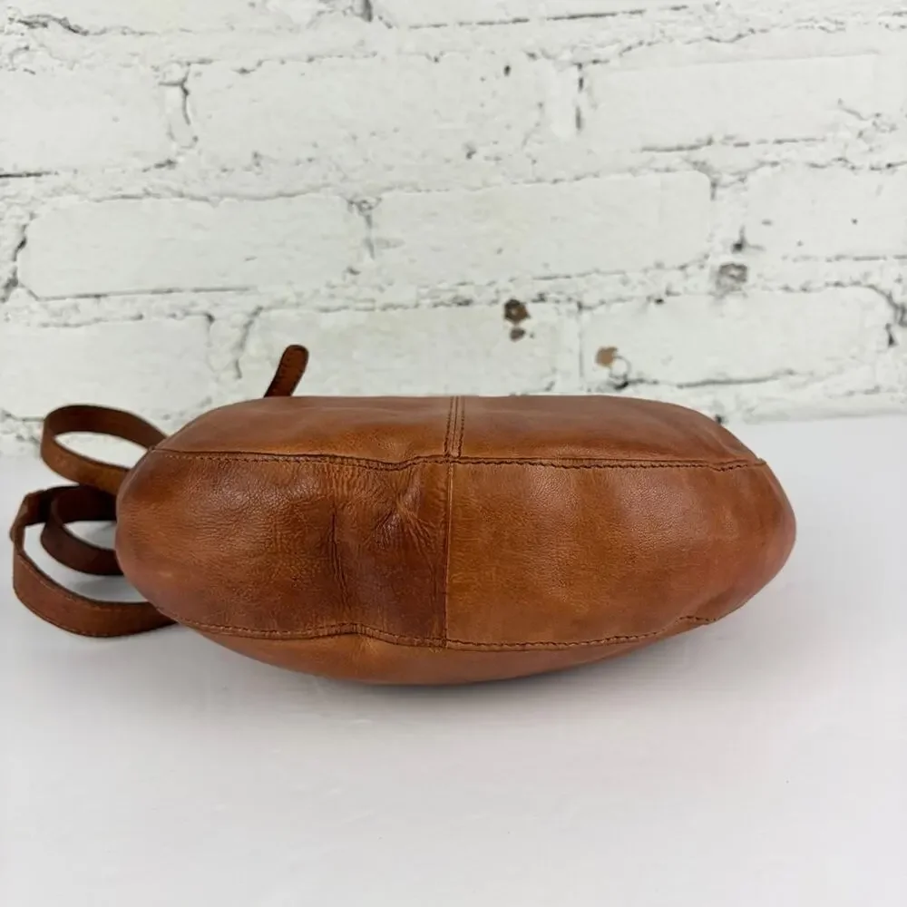 Vilenca Holland Brown Leather Woven Round Crossbody Bag Purse